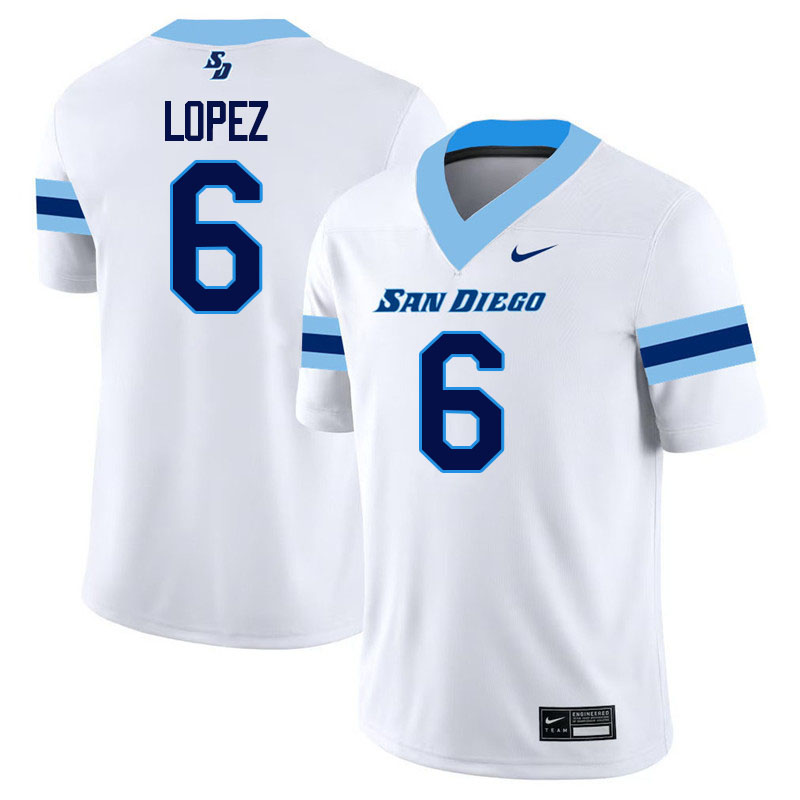 San Diego Toreros #6 Ruben Lopez College Football Jerseys,Uniforms-White